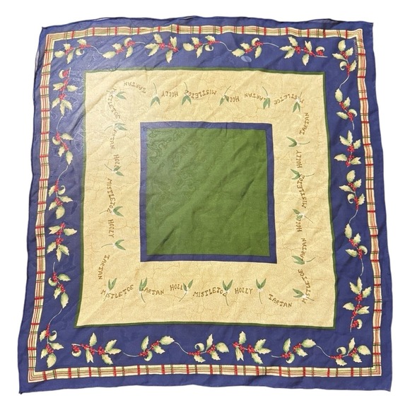 Liz Claiborne Accessories - Vintage Liz Claiborne Square Silk Scarf Winter Holiday Holly Mistletoe Christmas